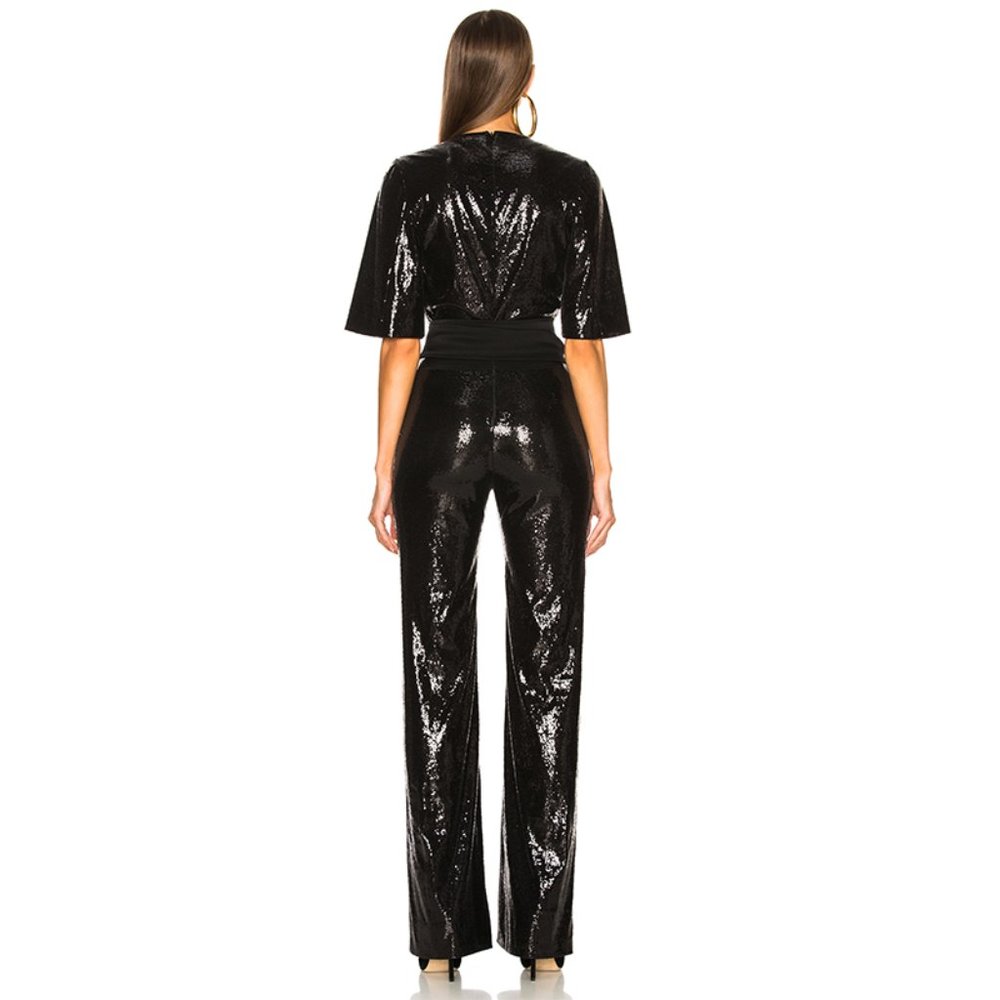 NEW Galvan Galaxy Sequin V-Neck Jumpsuit Black 6 - Picture 3 of 9